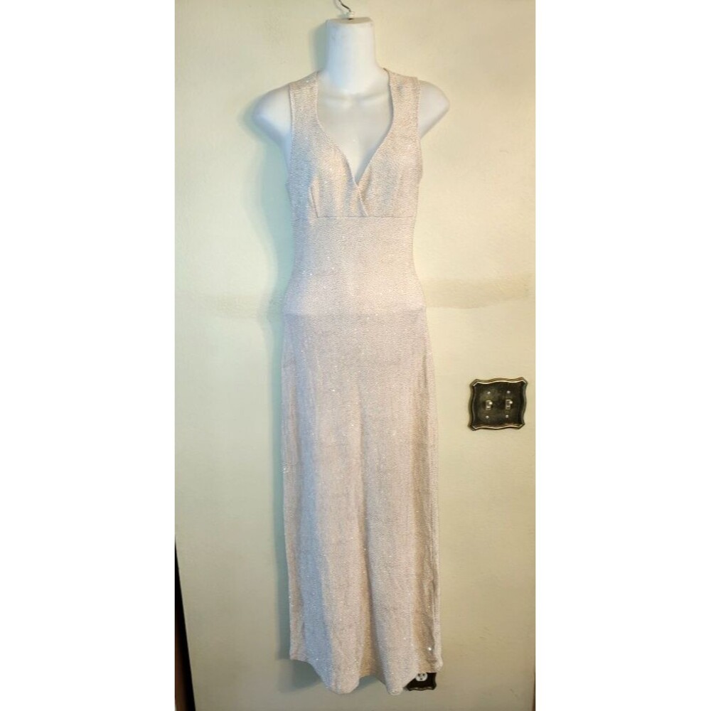 Women's Hourglass Marilyn Monroe Style Party Cocktail Shiny Beige Dress Size M